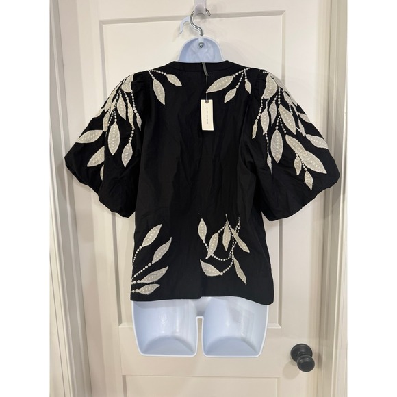 By Anthropologie Puff-Sleeve‎ Embroidered Blouse medium - Picture 3 of 10